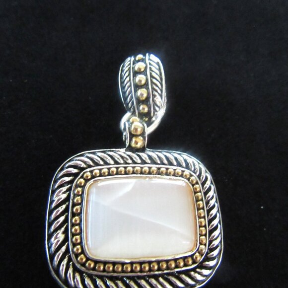 Silver & gold tone rectangular slide enhancer pendant with mother of pearl inset - Picture 2 of 5